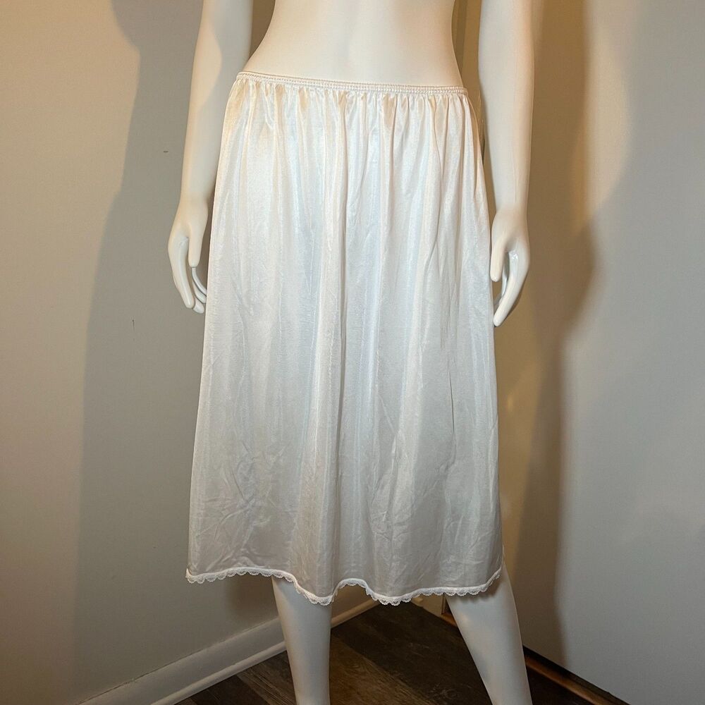 Vintage White Lace Slip Skirt L/XL Coquette Bridal Cottage Festival Prairie Y2K